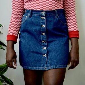 Vintage Levi’s Mini Pencil Skirt Silver Tab Denim Button front Pockets Blue XL